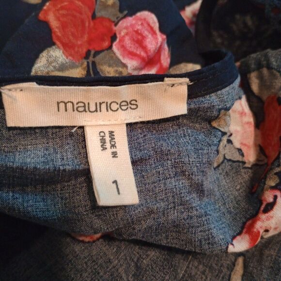 Maurice's Plussize Ruffle Front Kimono. Navy Floral Crochet Trim Boho Sz 1 16-18 - Picture 2 of 7